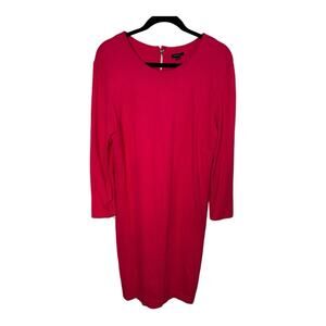 Ann Taylor Pink Long Sleeve Sheath Dress Round Neck Zipper Back Size 14